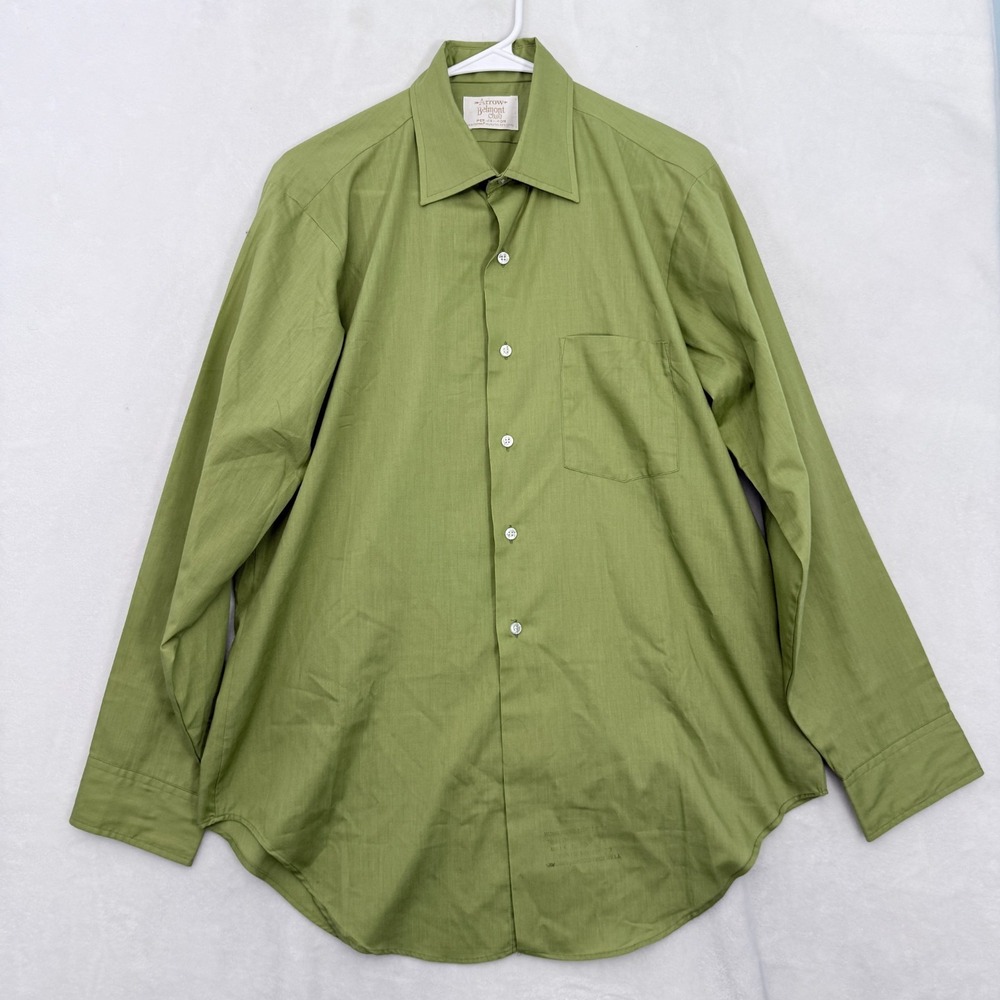 Vintage Arrow Belmont Club Shirt Men 15.5 / 33 Green Perma Iron Pocket Button Up
